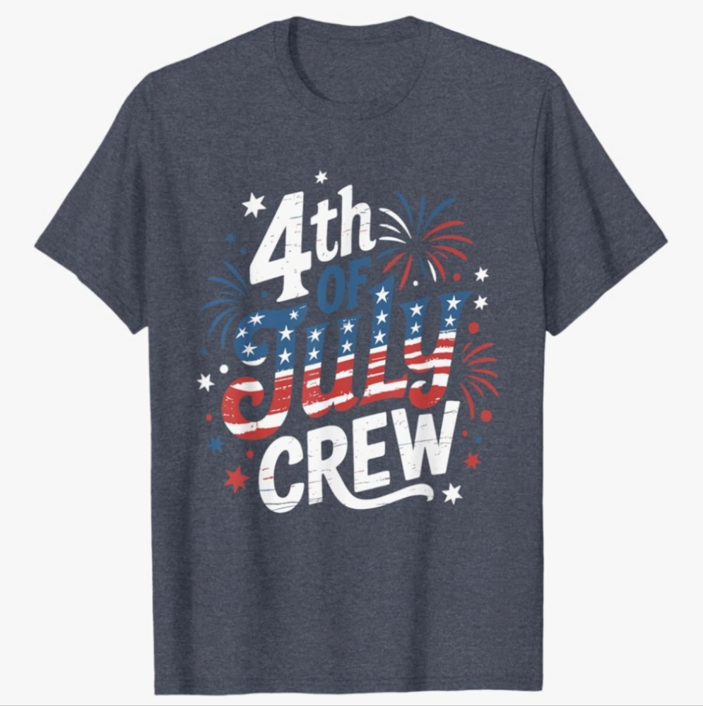 Large Heather Blue 4th of July Crew Men's T-Shirt